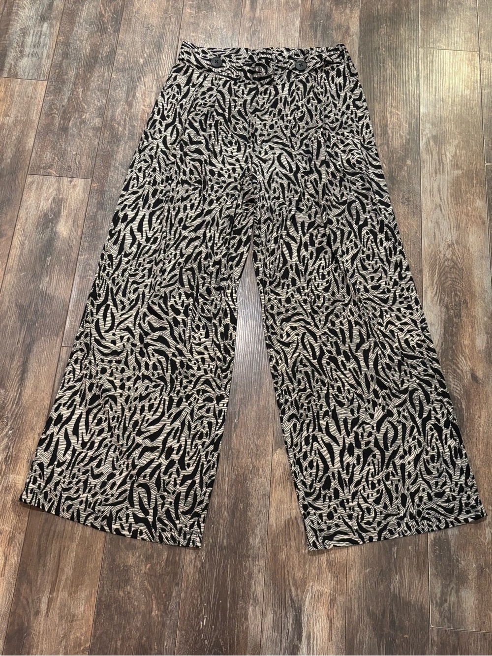 Robert Louis Black and Cream Wide-Leg Patterned Pants